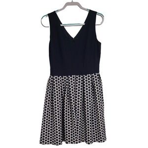 Karl Lagerfeld Paris Womens Sleeveless V-Neck Dress Blue White Polka Dot Size 10